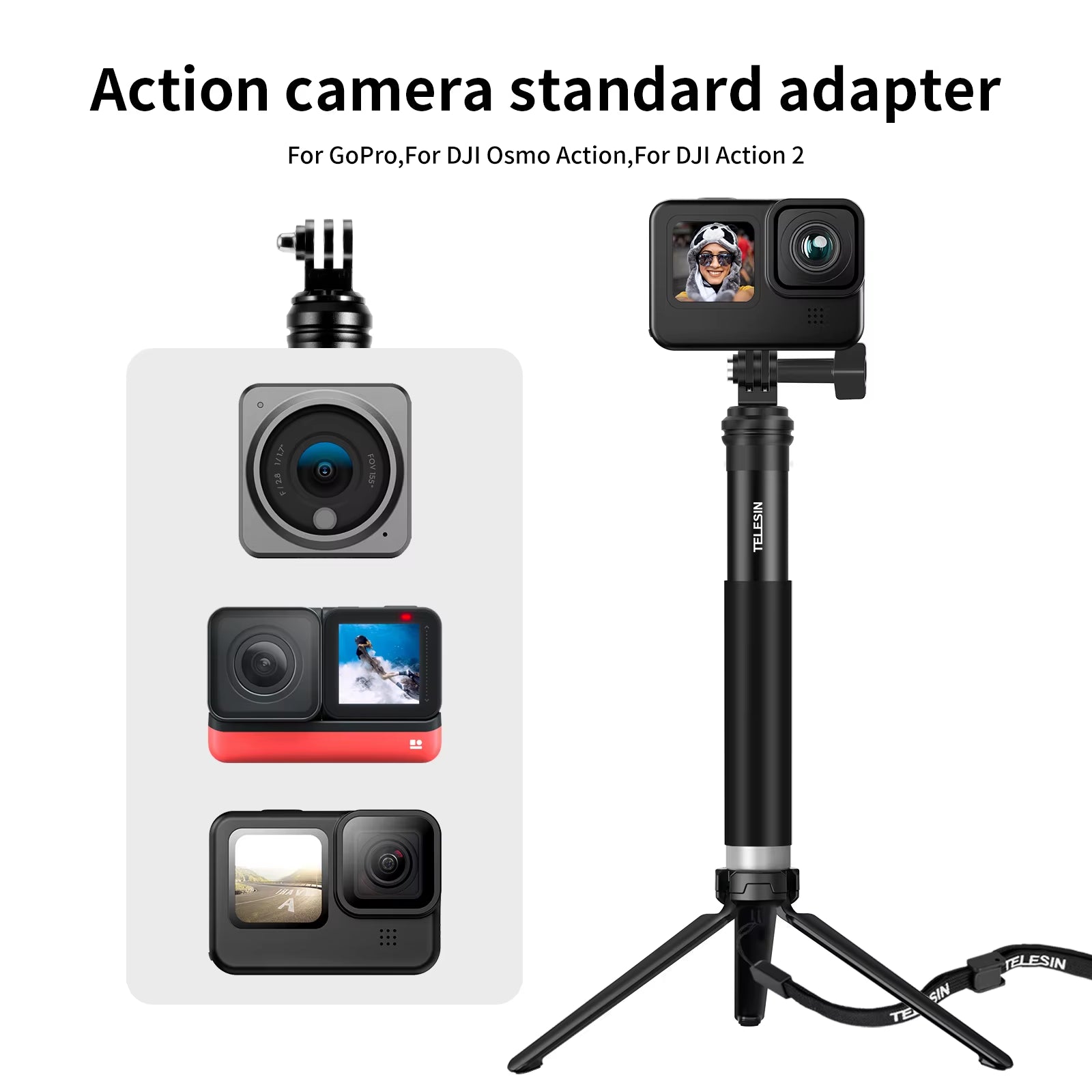 for Gopro Selfie Stick Foldable Tripod Phone Holder Aluminum Alloy Monopod for DJI Action Insta360 Smartphone