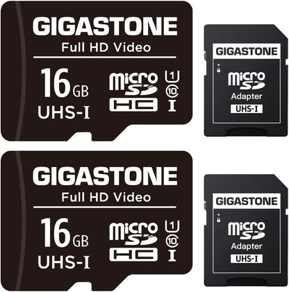 16GB Micro SD Card 2-Pack, FHD Video, Surveillance Security Cam Action Camera Drone, 85Mb/S Micro SDHC UHS-I U1 Class 10