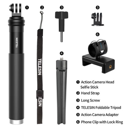 for Gopro Selfie Stick Foldable Tripod Phone Holder Aluminum Alloy Monopod for DJI Action Insta360 Smartphone
